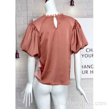 Blusa dulce con mangas abullonadas sueltas para damas